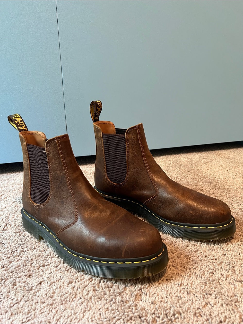 Dr. Martens Brown Leather Chelsea Boots with Yellow Stitching